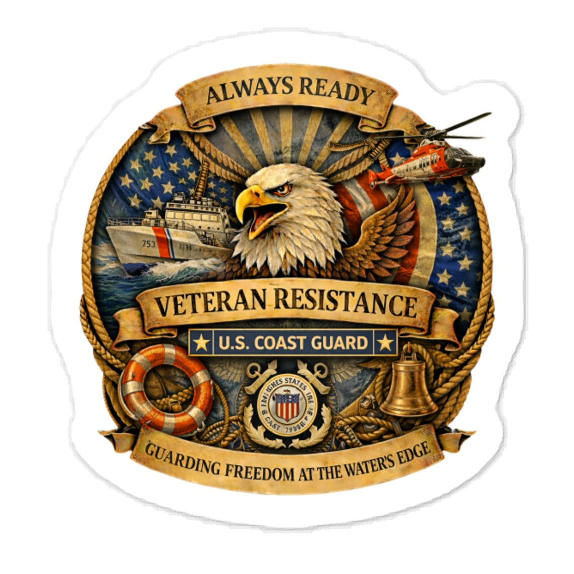 Coast Guard Veteran Resistance Stickers - Always Ready - Guarding Freedom at the Waters Edge - Constitution First
