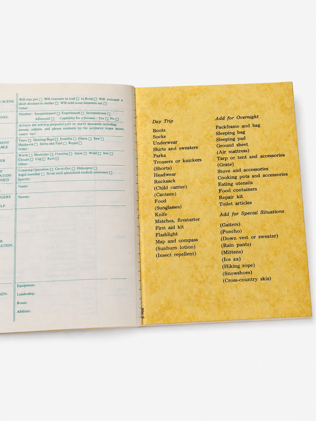 Vintage REI weatherproof journal trip checklist