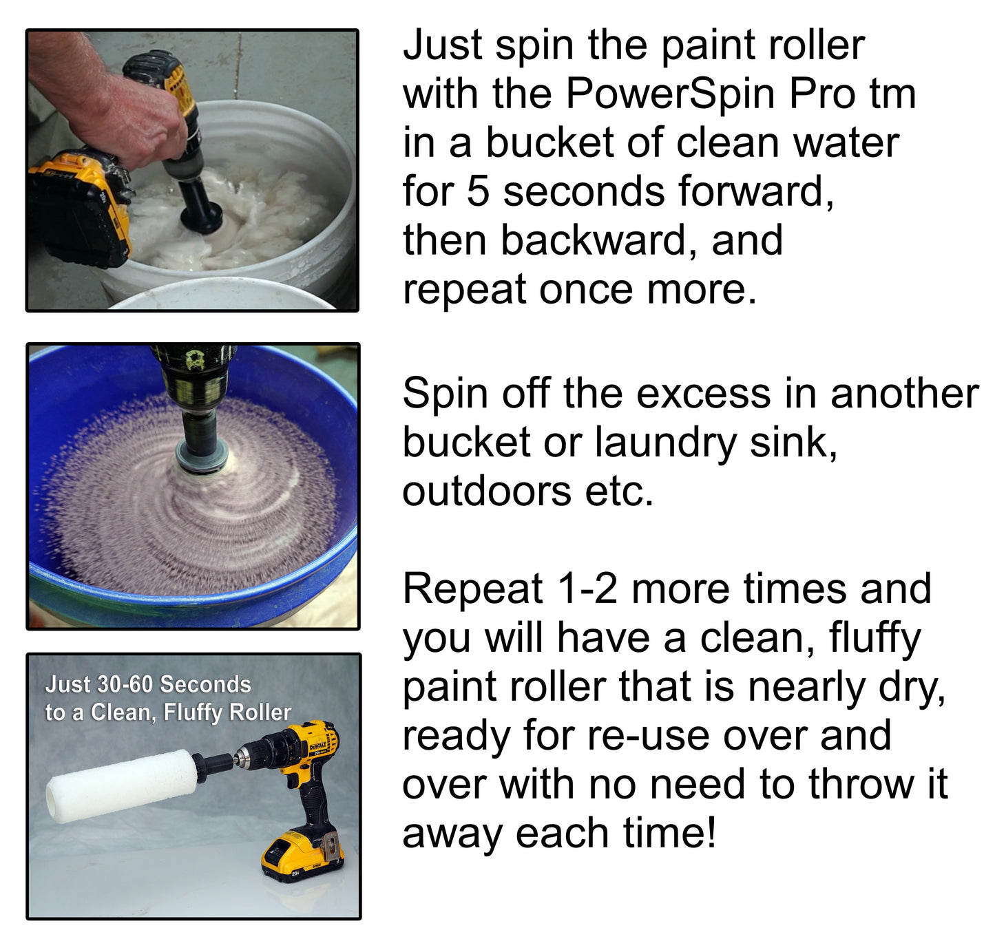 POWERSPIN PRO – Fast Paint Roller Cleaner, Clean Paint Rollers in 30 Seconds or Less with No Mess