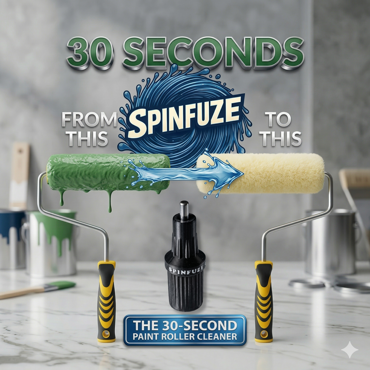 Spinfuze paint roller cleaner, clean to dirty example