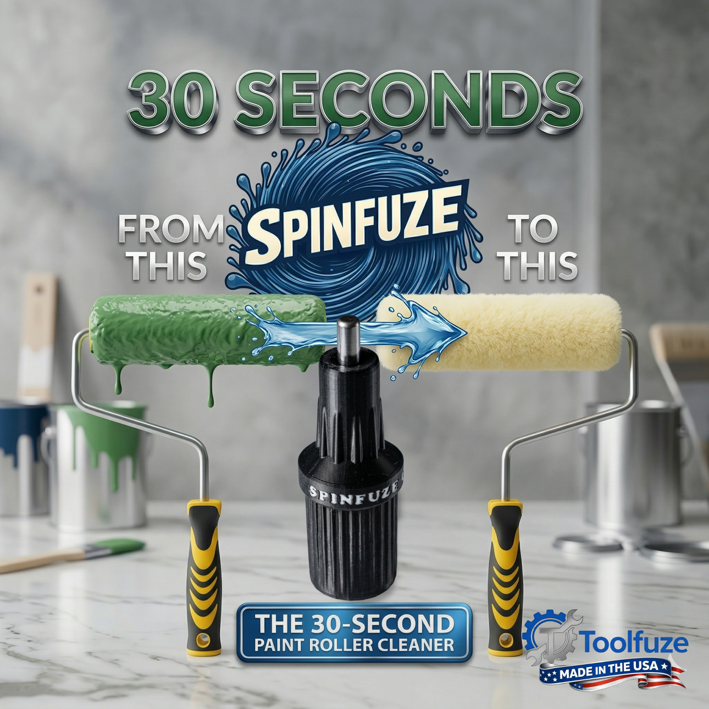 SpinFuze – Fast Paint Roller Cleaner, Clean Paint Rollers in 30 Seconds or Less with No Mess