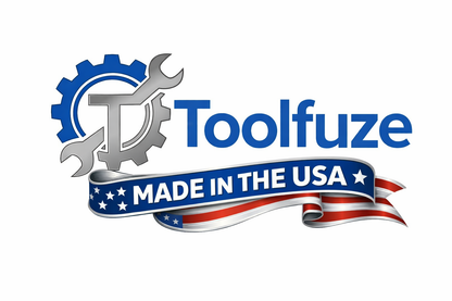 Toolfuze logo with gear and wrench symbol, and 'Made in the USA' banner on a white background