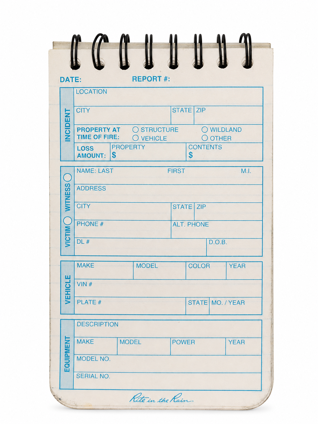 Rite in the Rain No. 125 Fire Incident Report notebook