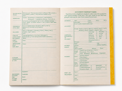 Open vintage REI weatherproof journal forms